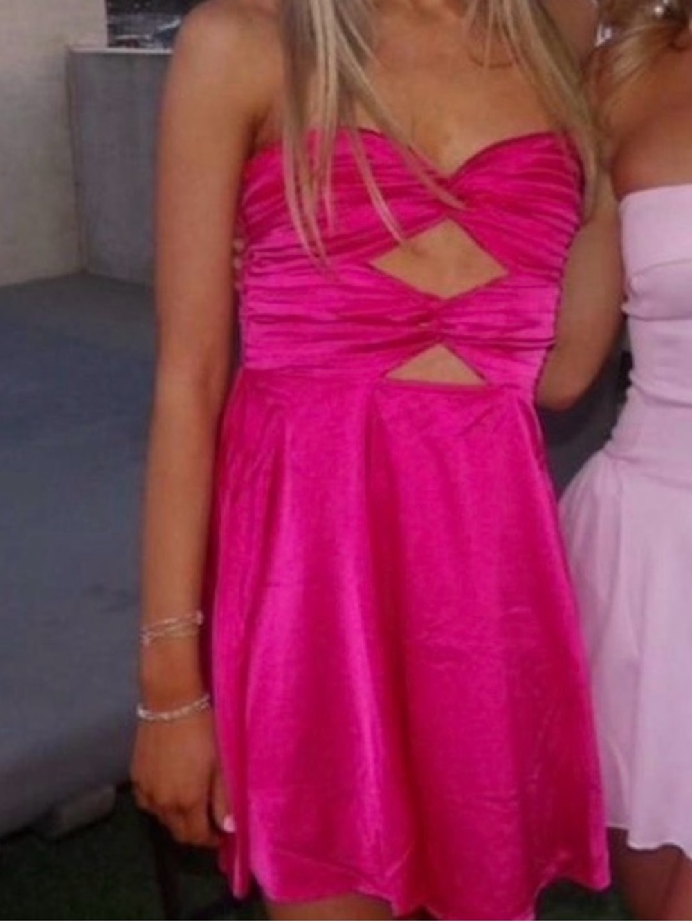 Hot Pink Strapless Mini Dress with Twist Cutout Detail